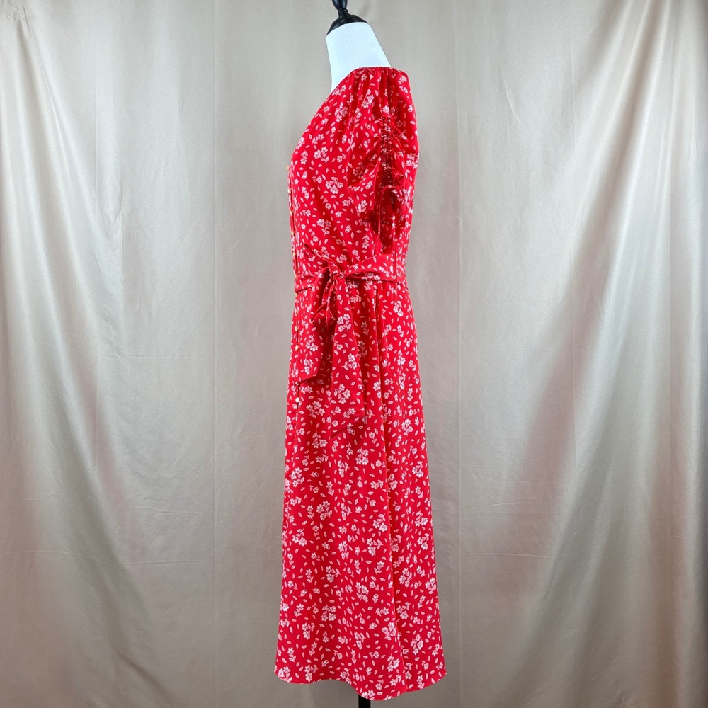 Lauren Ralph Lauren Womens 12 Midi Dress Red Floral Button Front Cottagecore - Picture 5 of 16